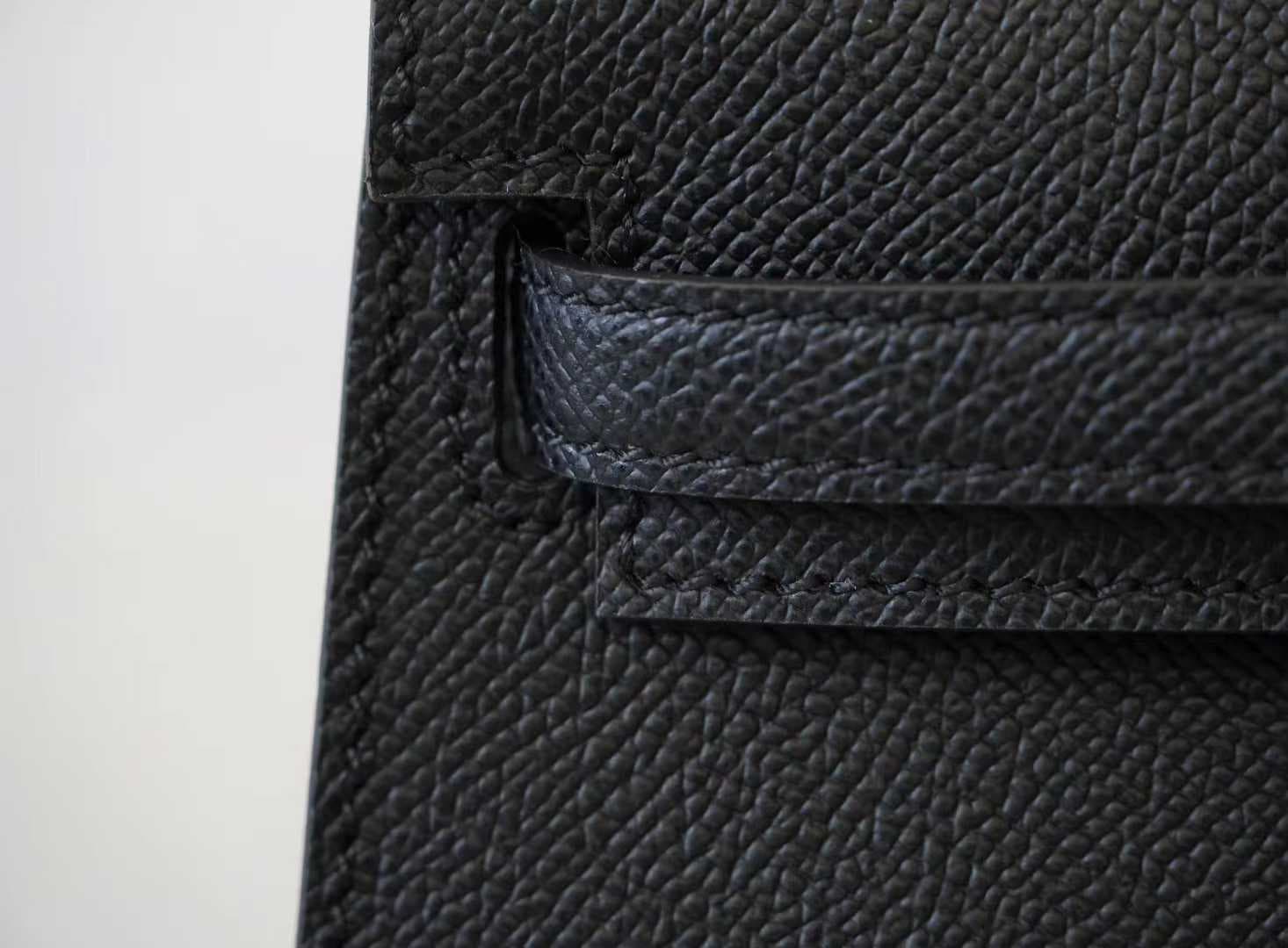Front view of a Mini Kelly style handbag in Étoupe Epsom leather with palladium hardware on a white background - 4