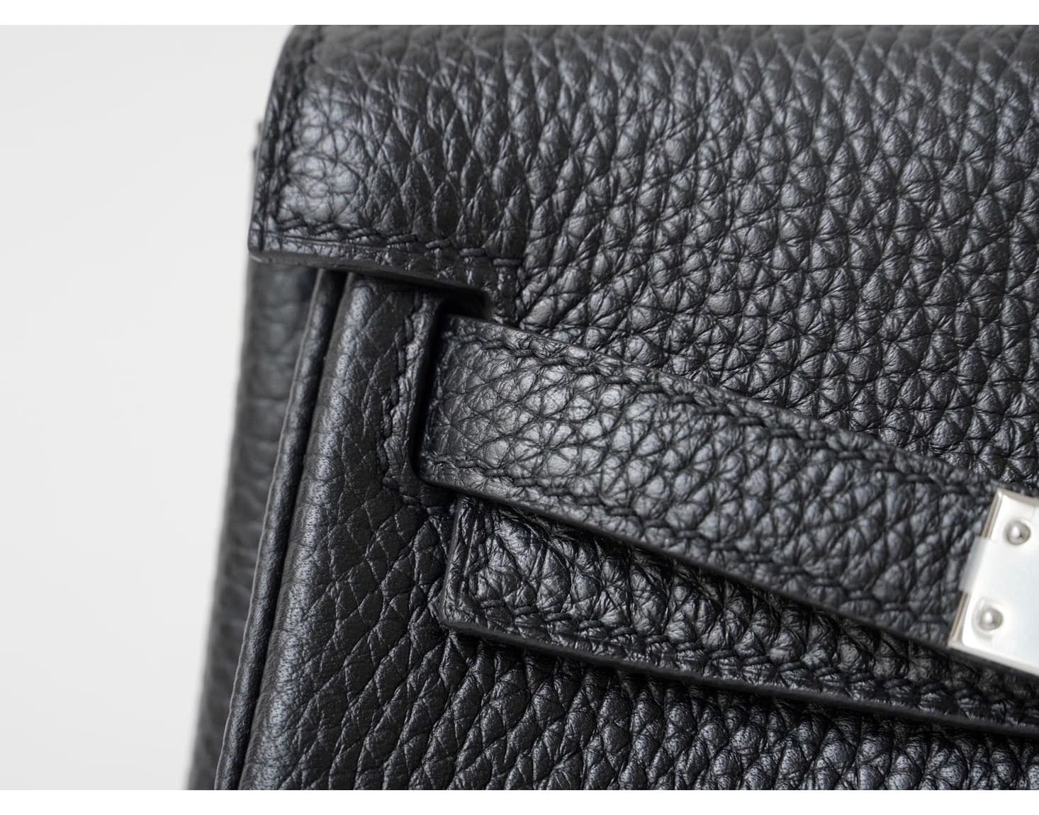 LinJin Luxury classic brown pebbled leather crossbody bag featuring H-bar silver hardware and contrast stitching. - 6