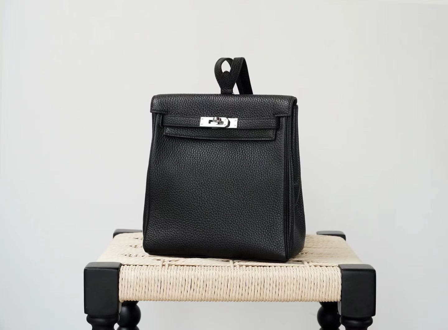 LinJin Luxury Kelly Ado Backpack - Premium Black Togo Leather with Silver Hardware