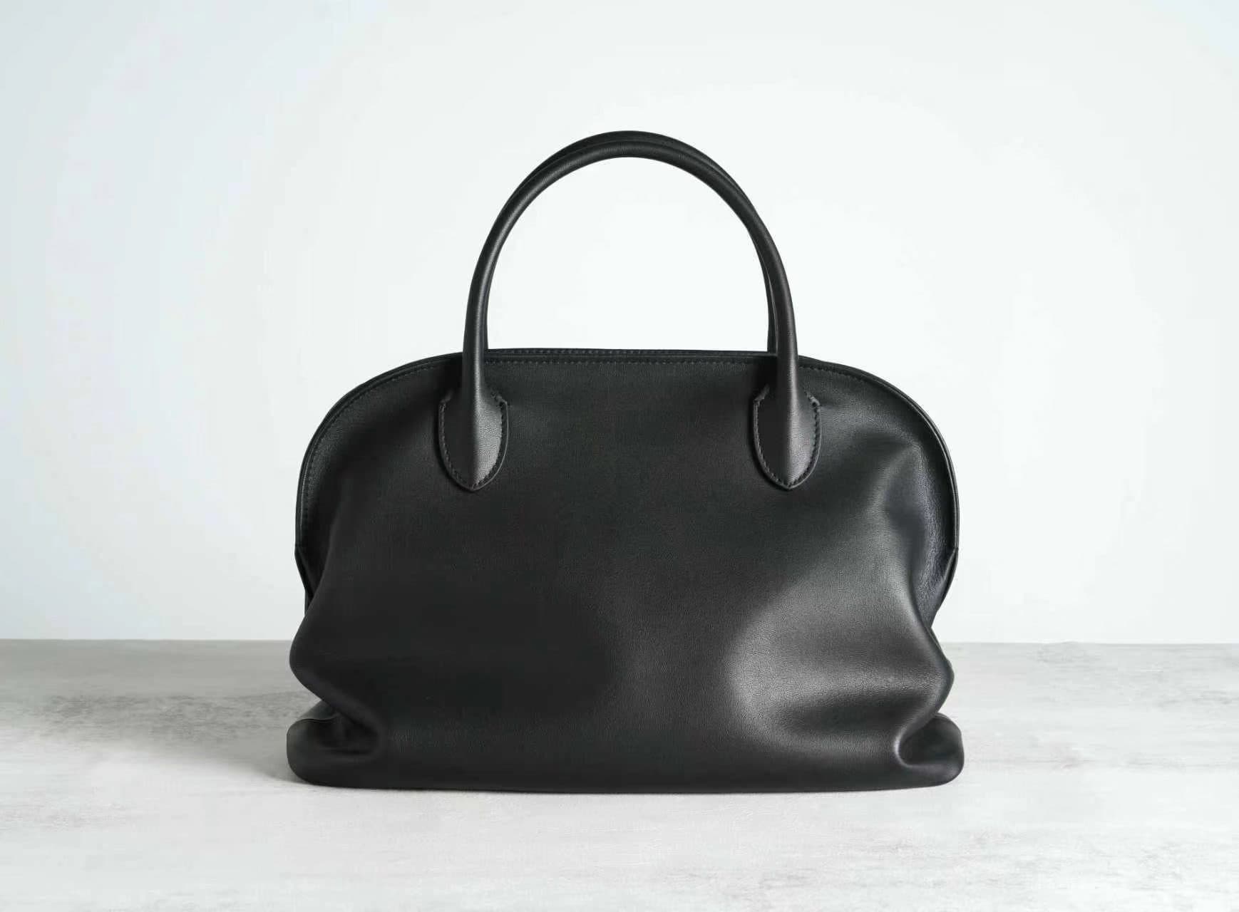 Polished Saddle Leather Bowling Bag | LINJIN LUXURY — Structured Dome Tote with Natural Drape, Rolled Handles