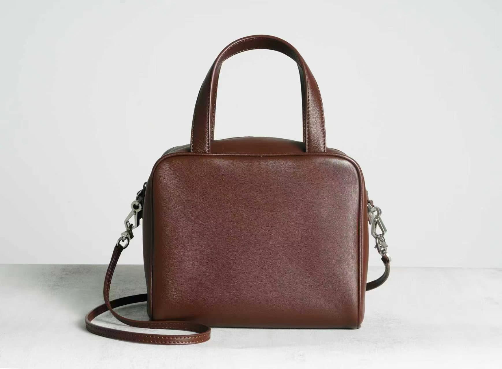 Full Lambskin Leather Mini Box Bag | LINJIN LUXURY — Top Handle, Crossbody & Underarm, Zip Closure, Interior Pocket, Multiple Colors