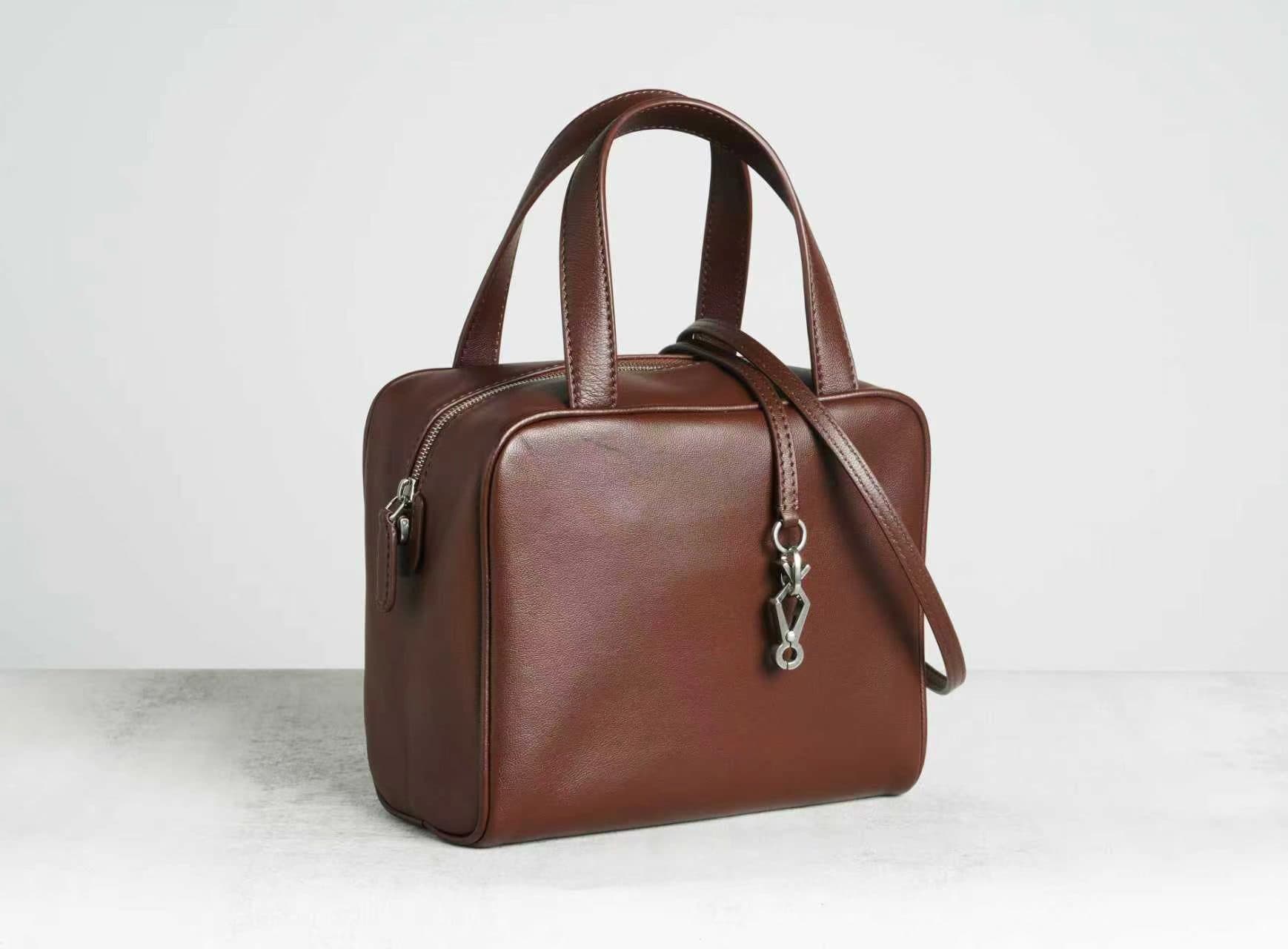 Full Lambskin Leather Mini Box Bag | Linjin Luxury — Top Handle, Crossbody & Underarm, Zip Closure, Interior Pocket, Multiple Colors - 2