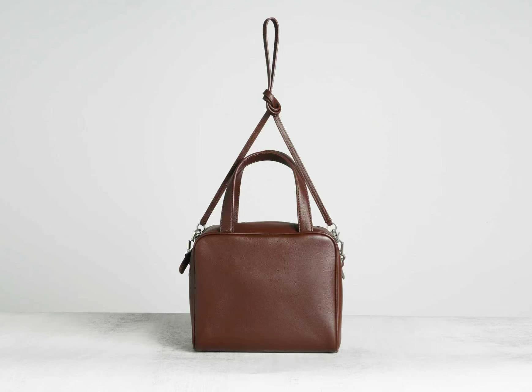 Full Lambskin Leather Mini Box Bag | Linjin Luxury — Top Handle, Crossbody & Underarm, Zip Closure, Interior Pocket, Multiple Colors - 4