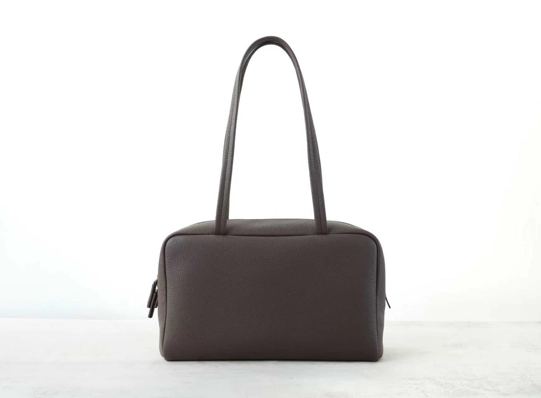 Pebbled Leather Shoulder Bag | LINJIN LUXURY — Minimalist Tote Bag, Imported Cowhide & Lambskin Lining, Double Zip