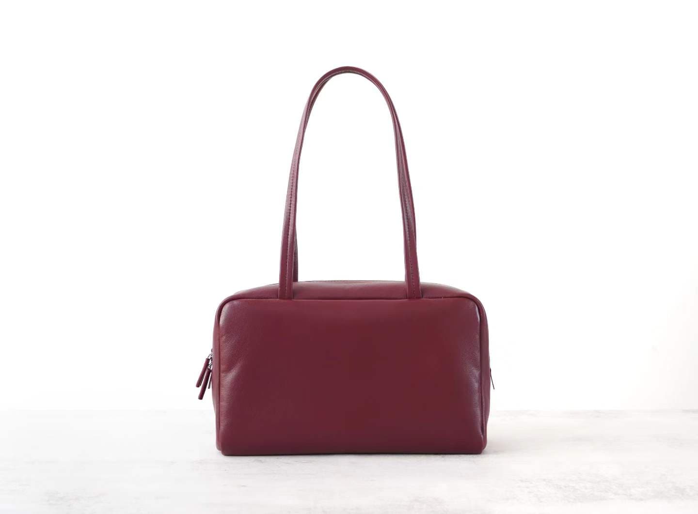 Smooth Leather Shoulder Bag | LINJIN LUXURY — Minimalist Tote, Imported Cowhide & Lambskin Lining, Double Zip