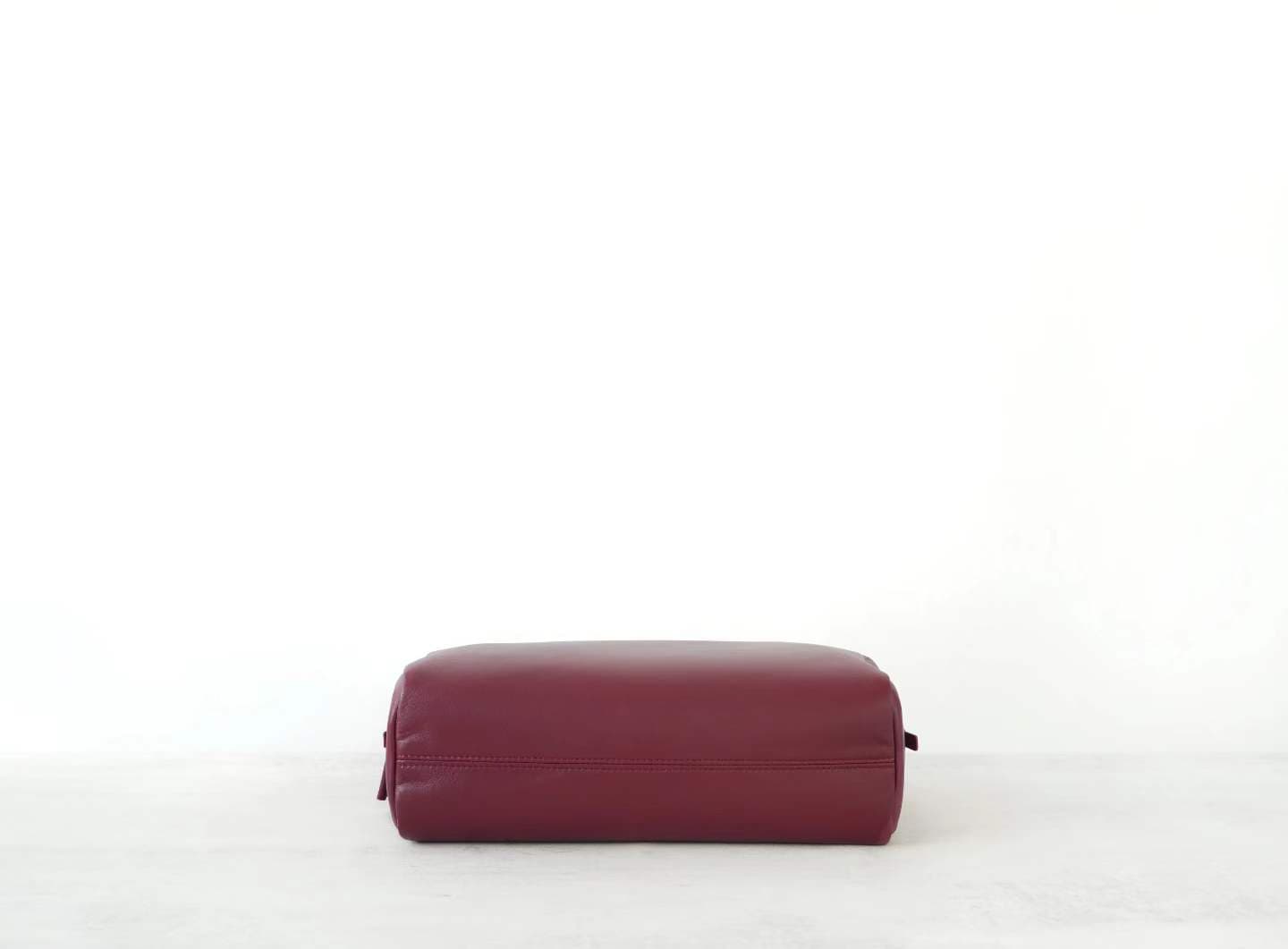 Linjin Luxury burgundy smooth cowhide leather shoulder bag with slim flat handles and double silver-tone zip closure, minimal logo-free design, on a white background - 7