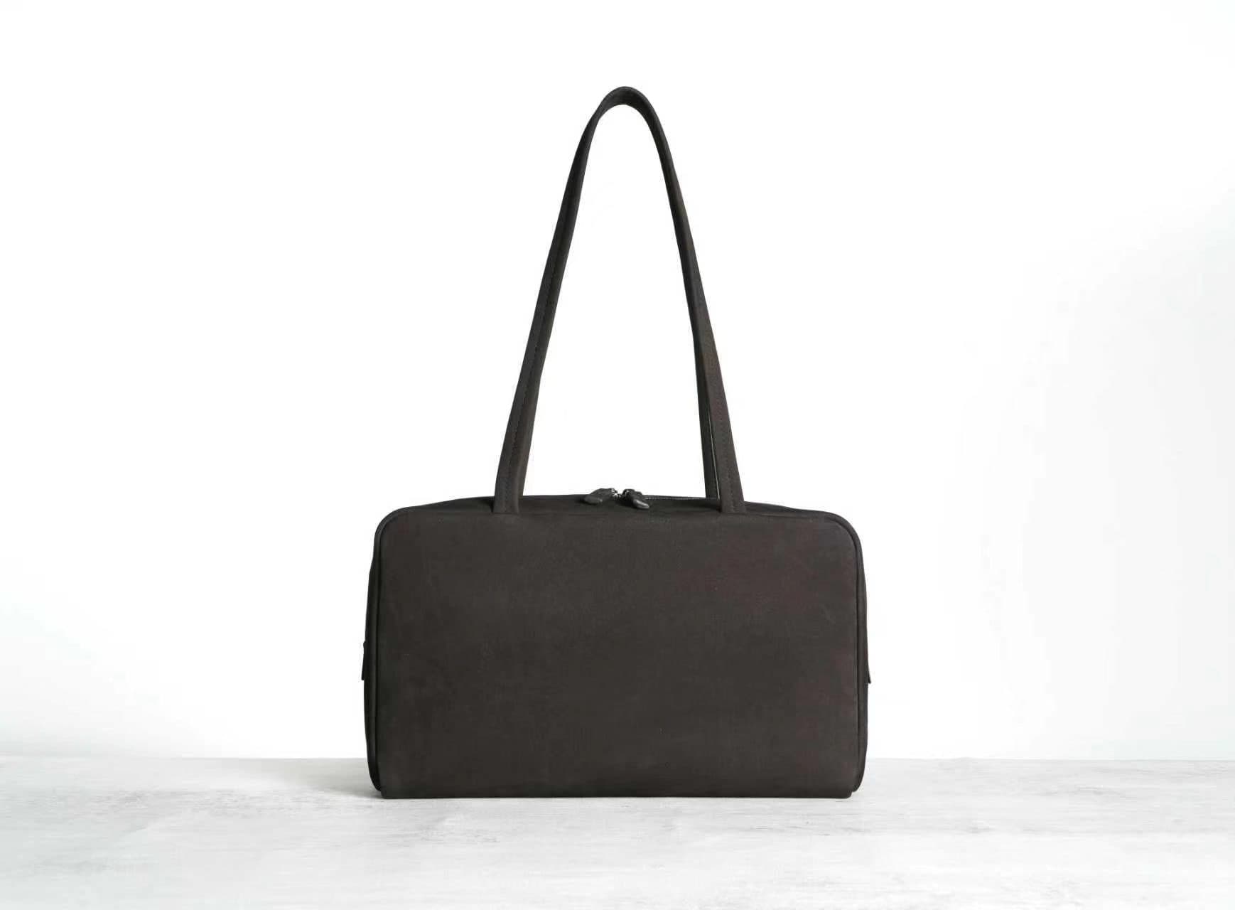 Matte Nubuck Leather Shoulder Bag | LINJIN LUXURY — Minimalist Commuter Tote, Imported Cowhide & Lambskin Lining, Double Zip, 2 Colors