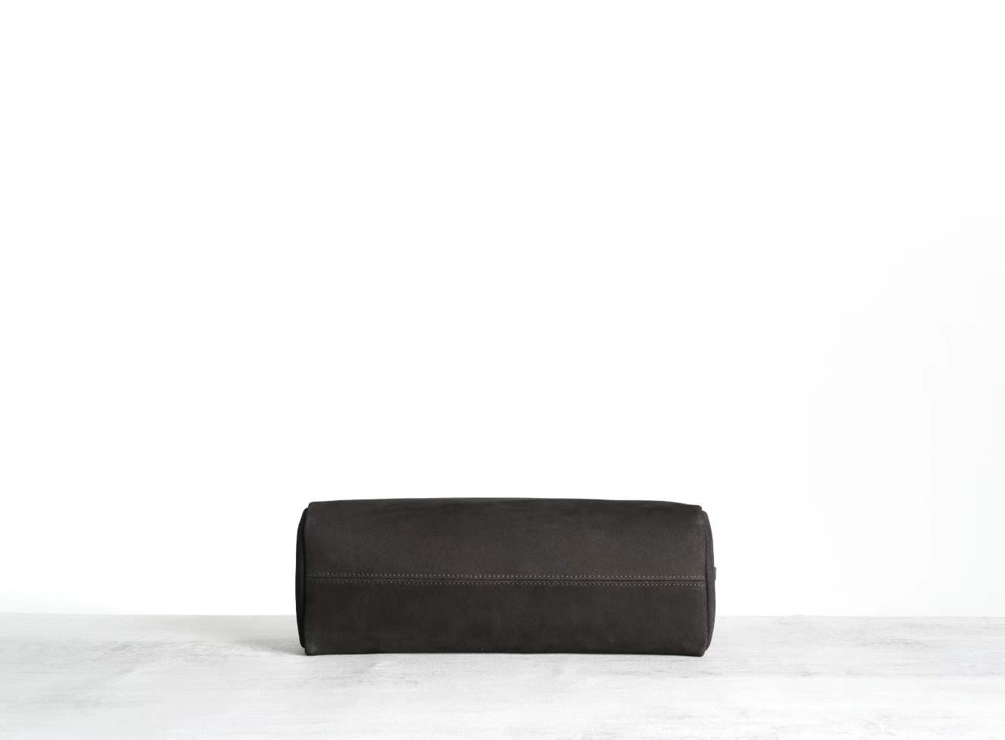 Linjin Luxury dark espresso matte nubuck cowhide shoulder bag with slim flat handles and double silver-tone zip, minimal logo-free design, on a white background - 3