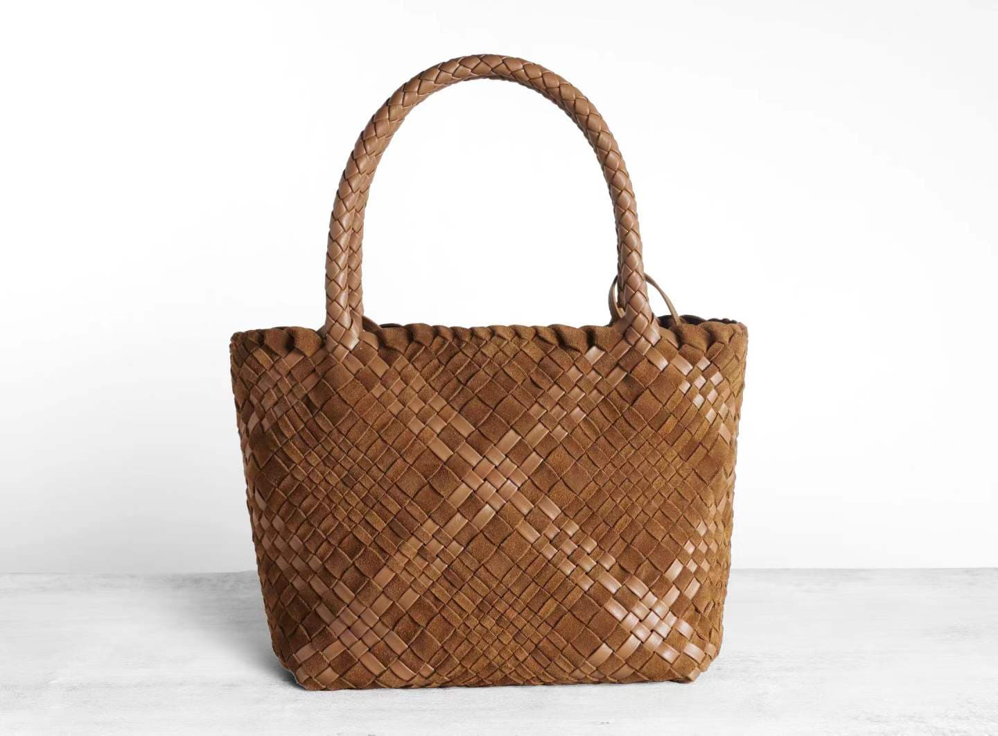 Intrecciato Hand-Woven Leather Tote with Matching Pouch top handle bags
